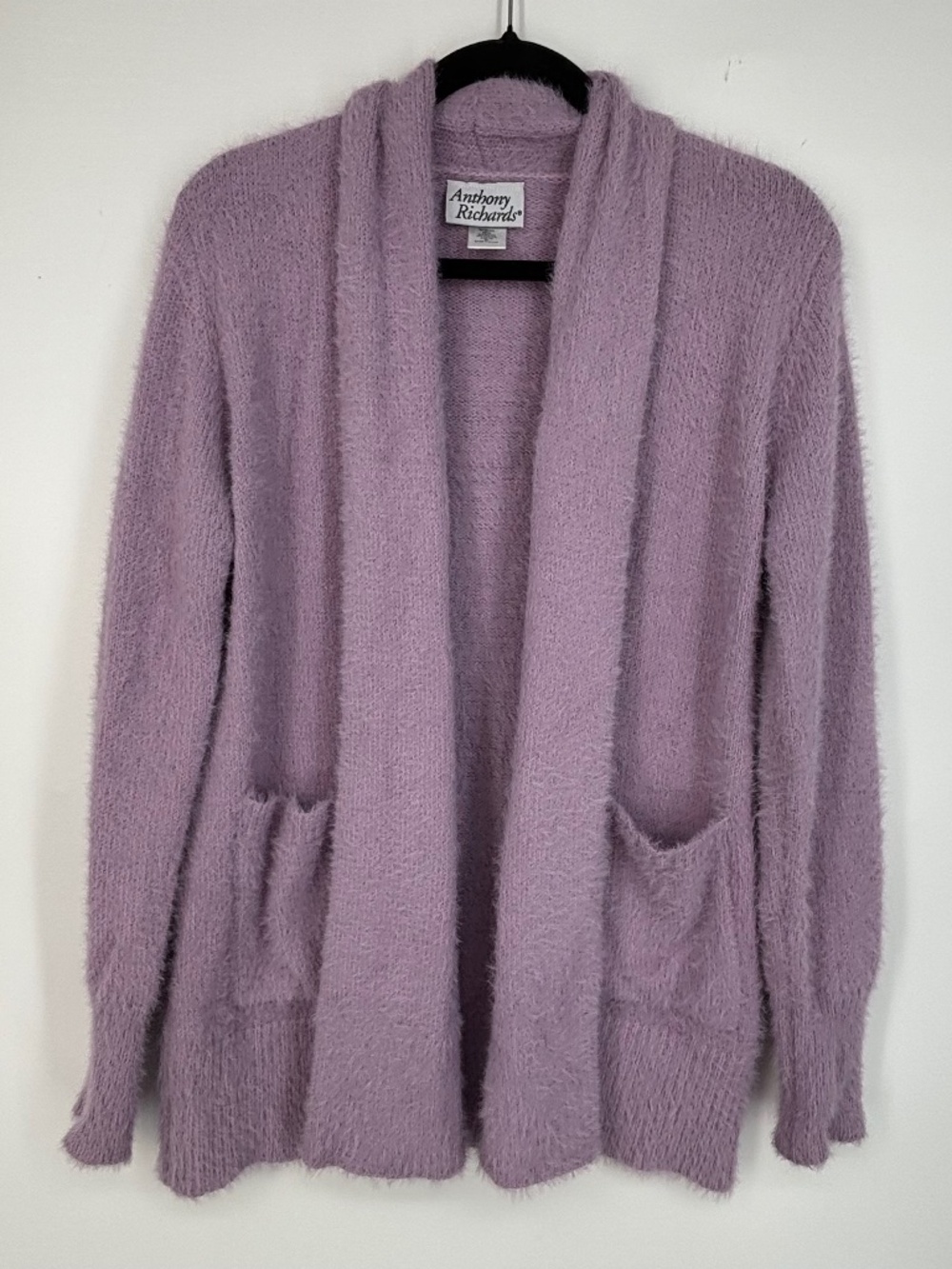 Anthony Richards Womens PETITE Small Open Cardigan Sweater Fuzzy Light Purple